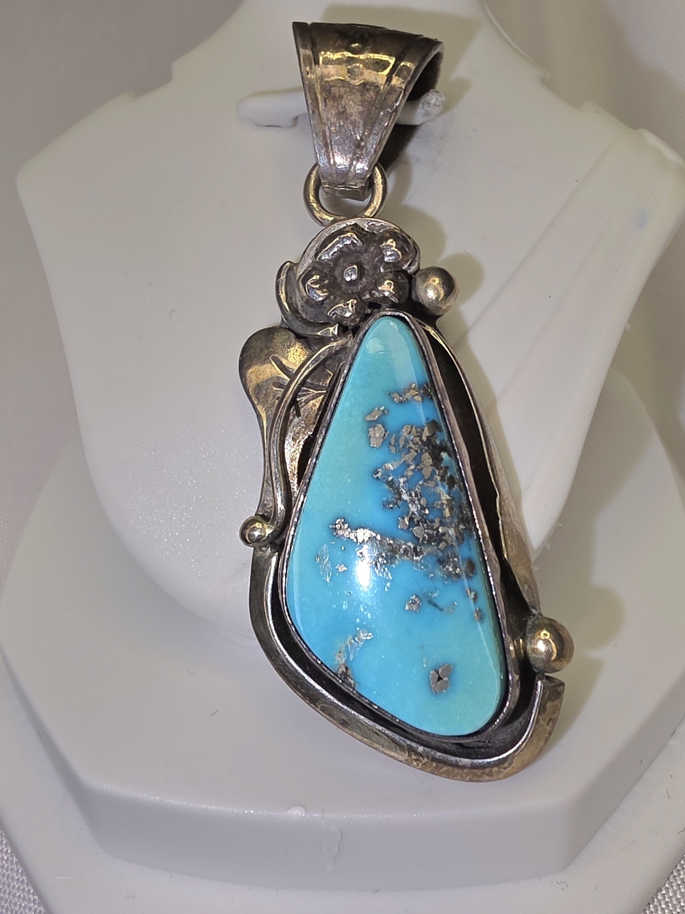 Vintage Native American-Style Sterling Silver & Turquoise Pendant, Signed